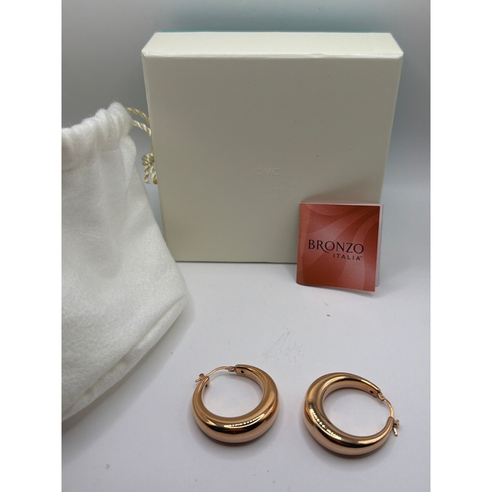 Bronzo Italia Hoop Earrings‎ Rose Gold Tone Rosetone Bronze Made in Italy 1"